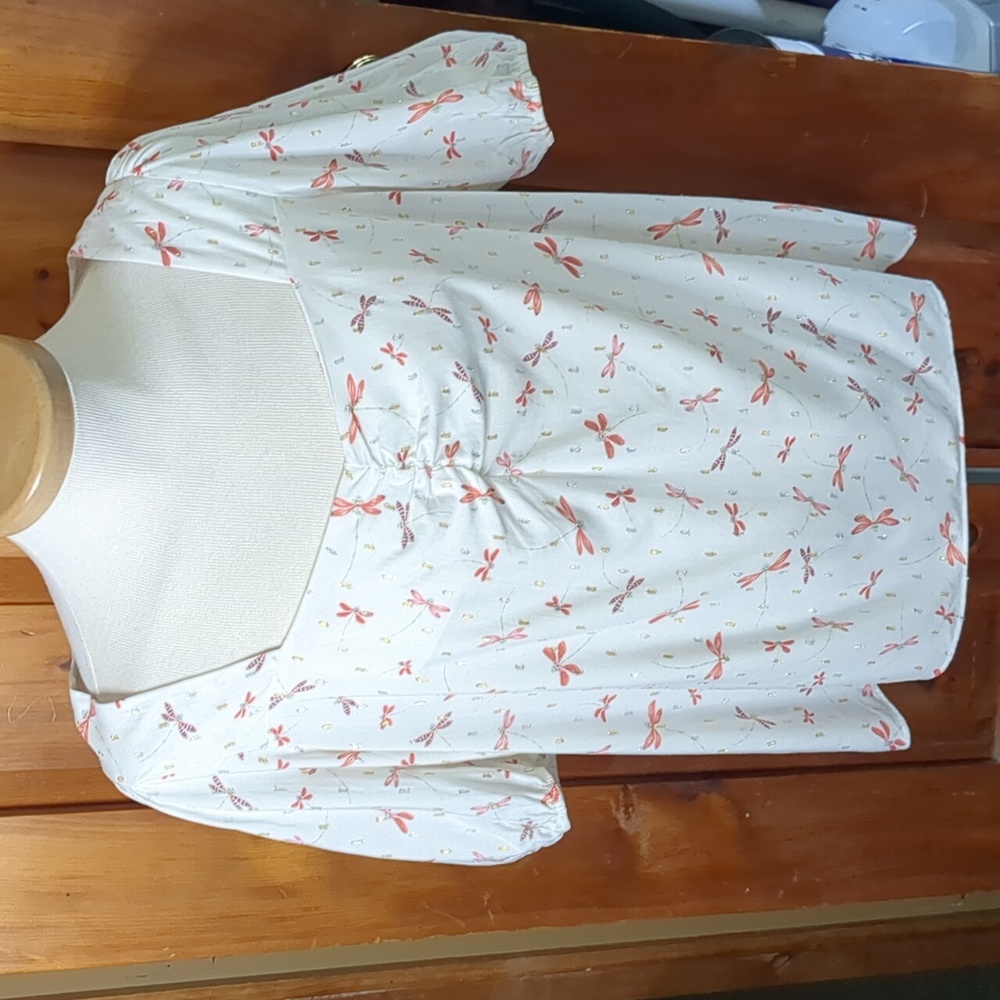 PAPAYA* boat neck puff sleeve dragonfly print size 20 ladies blouse tunic.
